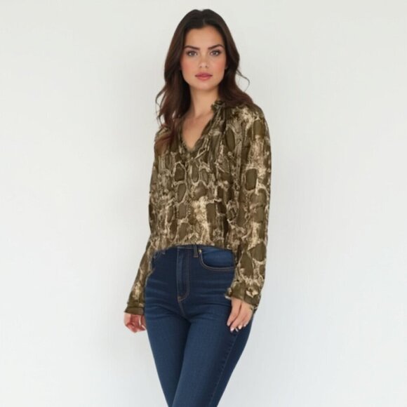 Mango Faux Amphibian Skin Flowy Blouse Size 2 - Picture 1 of 9